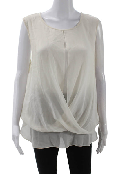 DKNY Womens Silk Textured Sleeveless Scoop Neck Tank Blouse Cream Size L