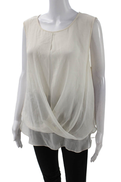 DKNY Womens Silk Textured Sleeveless Scoop Neck Tank Blouse Cream Size L