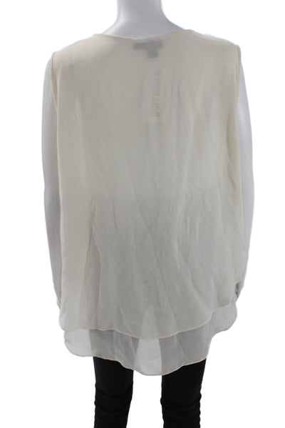 DKNY Womens Silk Textured Sleeveless Scoop Neck Tank Blouse Cream Size L