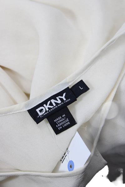 DKNY Womens Silk Textured Sleeveless Scoop Neck Tank Blouse Cream Size L
