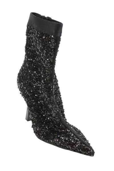 Zara Womens Sequined Pointed Toe Side Zippered Ankle Boots Black Size EUR 36