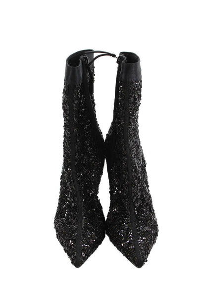Zara Womens Sequined Pointed Toe Side Zippered Ankle Boots Black Size EUR 36
