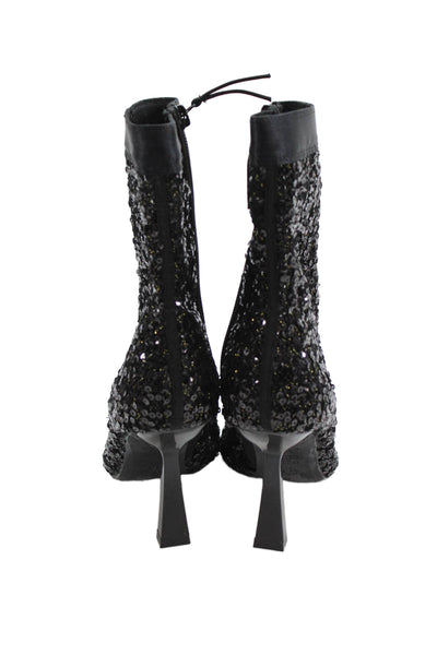 Zara Womens Sequined Pointed Toe Side Zippered Ankle Boots Black Size EUR 36