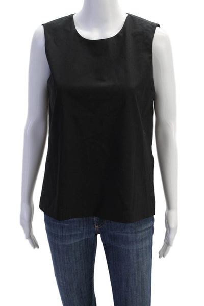 Theory Womens Back Zip Sleeveless Crew Neck Boxy Top Black Wool Size Medium