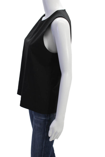 Theory Womens Back Zip Sleeveless Crew Neck Boxy Top Black Wool Size Medium