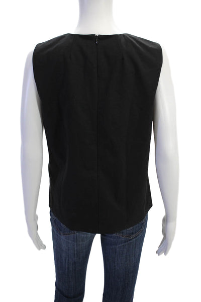 Theory Womens Back Zip Sleeveless Crew Neck Boxy Top Black Wool Size Medium