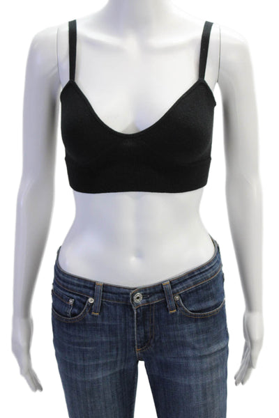 Ramy Brook Womens Spaghetti Strap V Neck Knit Crop Top Black Size Extra Small