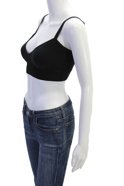 Ramy Brook Womens Spaghetti Strap V Neck Knit Crop Top Black Size Extra Small