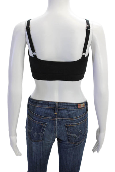 Ramy Brook Womens Spaghetti Strap V Neck Knit Crop Top Black Size Extra Small