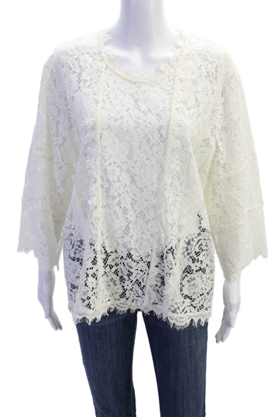 IRO Womens 3/4 Sleeve Scoop Neck Lace Blouse Top White Size FR 42