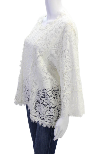 IRO Womens 3/4 Sleeve Scoop Neck Lace Blouse Top White Size FR 42