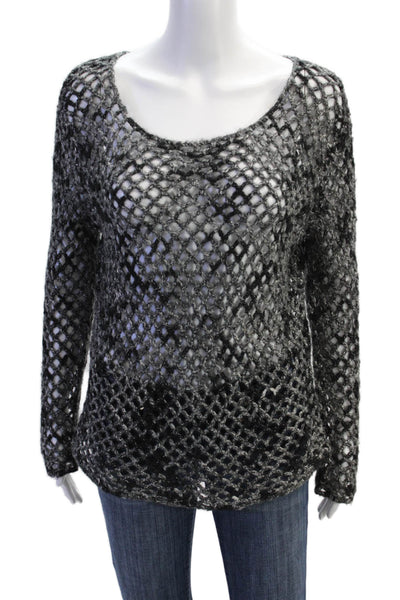 Brochu Walker Womens Long Sleeve Open Knit Scoop Neck Sweater Gray Size Small