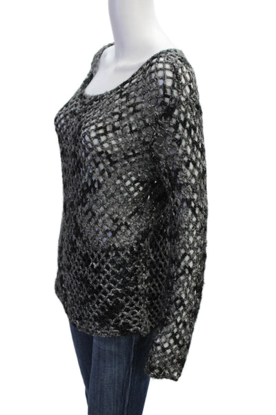 Brochu Walker Womens Long Sleeve Open Knit Scoop Neck Sweater Gray Size Small