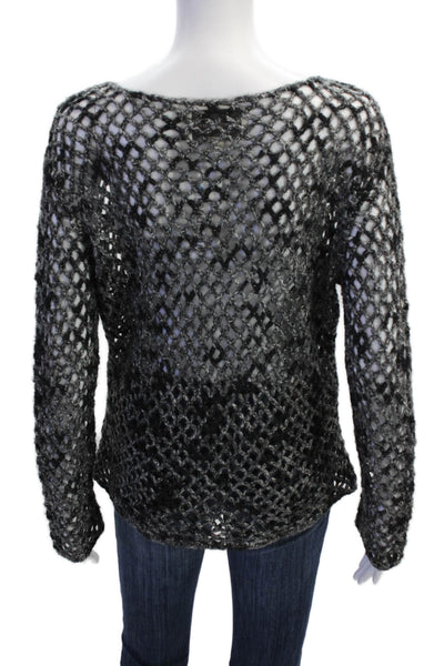 Brochu Walker Womens Long Sleeve Open Knit Scoop Neck Sweater Gray Size Small