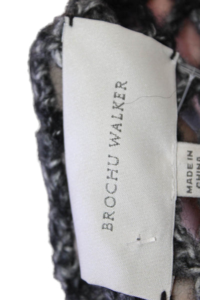 Brochu Walker Womens Long Sleeve Open Knit Scoop Neck Sweater Gray Size Small