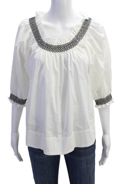 Cynthia Rowley Womens 3/4 Sleeve Off Shoulder Blouse White Cotton Size Large