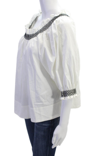 Cynthia Rowley Womens 3/4 Sleeve Off Shoulder Blouse White Cotton Size Large
