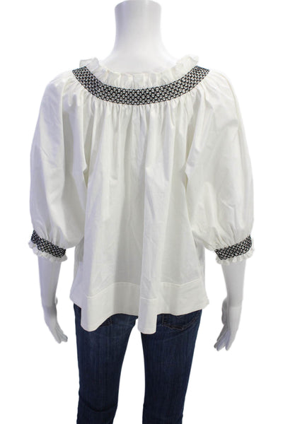 Cynthia Rowley Womens 3/4 Sleeve Off Shoulder Blouse White Cotton Size Large