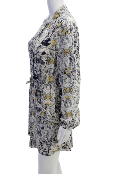 Haute Hippie Womens Long Sleeve Crew Neck Floral Silk Dress White Navy Small