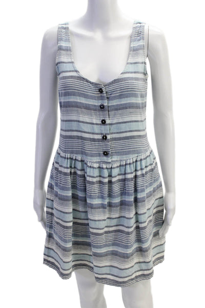 Current/Elliott Womens Sleeveless Scoop Neck Striped Mini Dress White Blue 0