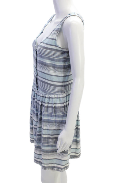 Current/Elliott Womens Sleeveless Scoop Neck Striped Mini Dress White Blue 0