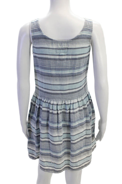 Current/Elliott Womens Sleeveless Scoop Neck Striped Mini Dress White Blue 0