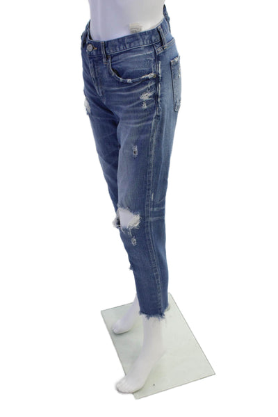 Moussy Womens Zipper Fly High Rise Distressed Fringe Jeans Blue Size 28