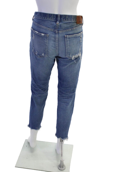 Moussy Womens Zipper Fly High Rise Distressed Fringe Jeans Blue Size 28