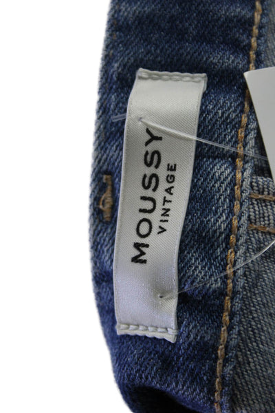 Moussy Womens Zipper Fly High Rise Distressed Fringe Jeans Blue Size 28