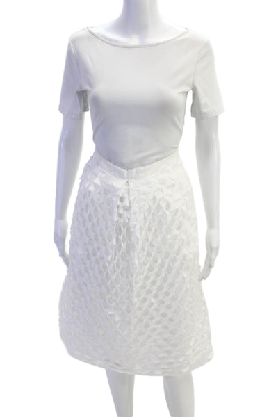 J Crew Womens Back Zip Knee Length A Line Skirt White Cotton Size 6