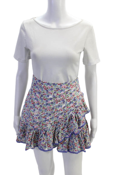 Poupette St. Barth Womens Mabelle V Flare Mini Skirt Multicolor Size XS