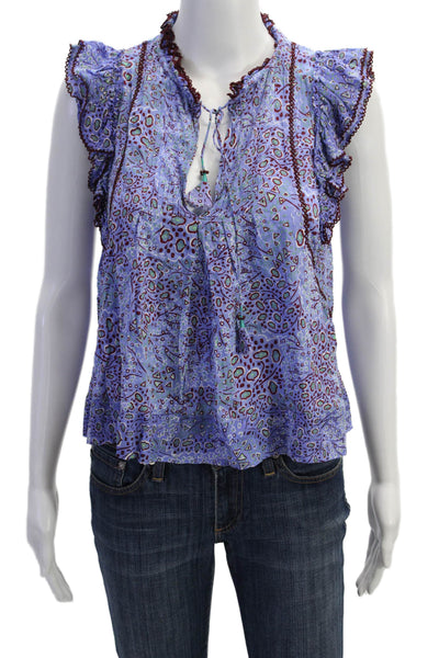 Poupette St. Barth Womens Geometric Print Sleeveless Blouse Multicolor Size S