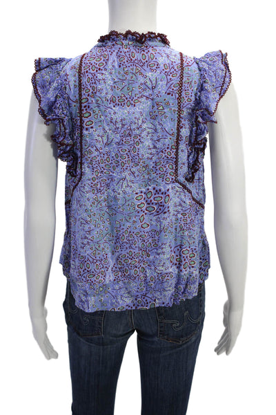 Poupette St. Barth Womens Geometric Print Sleeveless Blouse Multicolor Size S