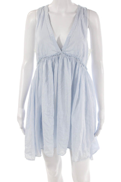 Loved By Anthropologie Womesn Cotton V-Neck Sleeveless Mini Dress Blue Size S