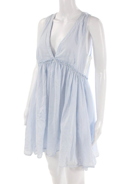 Loved By Anthropologie Womesn Cotton V-Neck Sleeveless Mini Dress Blue Size S