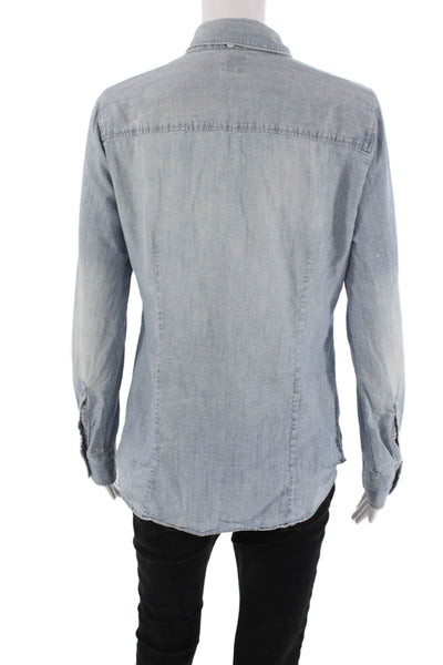 J Crew Womens Cotton Denim Collared Long Sleeve Button Up Blouse Top Blue Size S