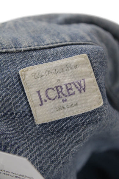 J Crew Womens Cotton Denim Collared Long Sleeve Button Up Blouse Top Blue Size S
