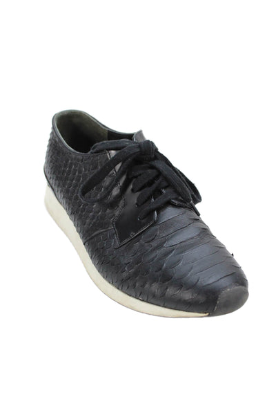 Vince Mens Leather Snakeskin Print Low Lace Up Sneakers Black Size 9.5 Medium