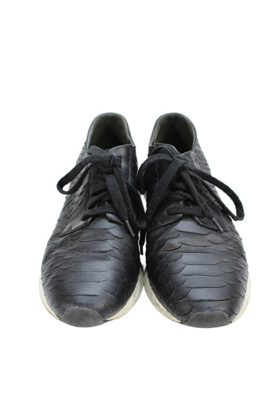 Vince Mens Leather Snakeskin Print Low Lace Up Sneakers Black Size 9.5 Medium