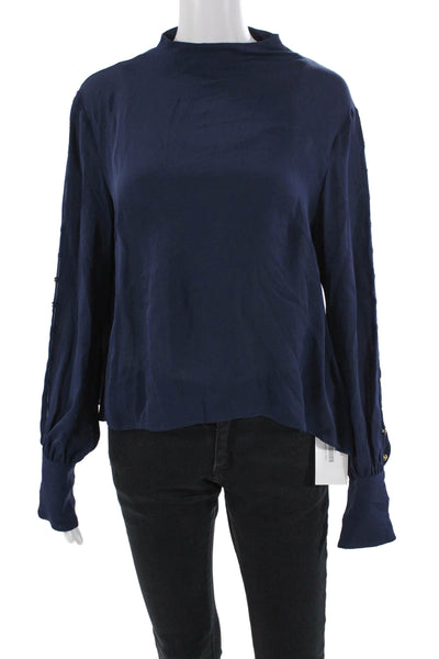 Intermix Womens Long Button Sleeves Blouse Navy Blue Size Large