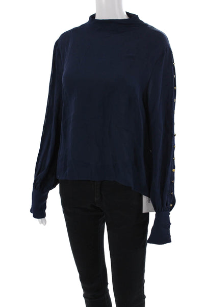 Intermix Womens Long Button Sleeves Blouse Navy Blue Size Large