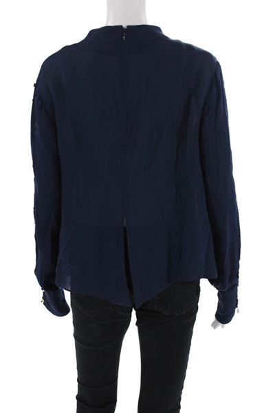 Intermix Womens Long Button Sleeves Blouse Navy Blue Size Large