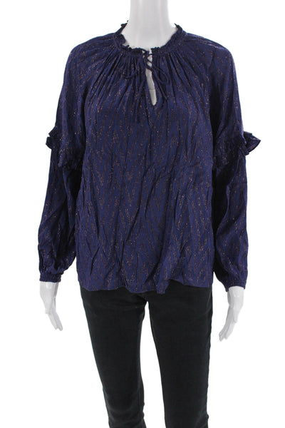 Current Air Womens Chevron Striped Long Sleeves Blouse Navy Blue Size Small