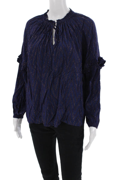 Current Air Womens Chevron Striped Long Sleeves Blouse Navy Blue Size Small