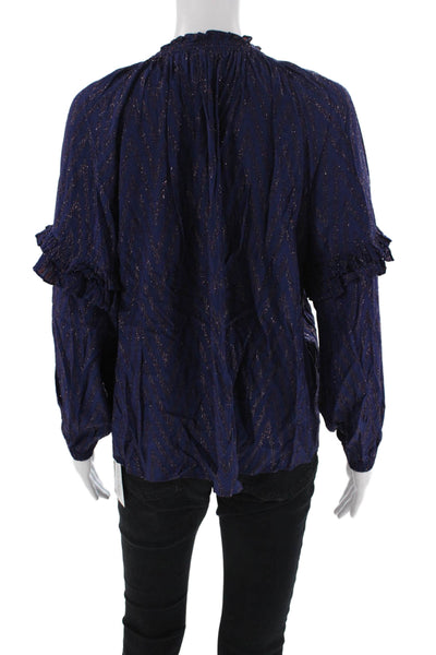 Current Air Womens Chevron Striped Long Sleeves Blouse Navy Blue Size Small
