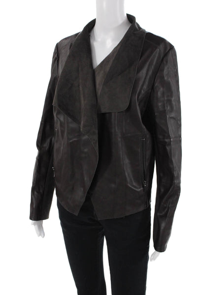 Bagatelle Womens Ribbed Sides Wrap Jacket Espresso Brown Size Large