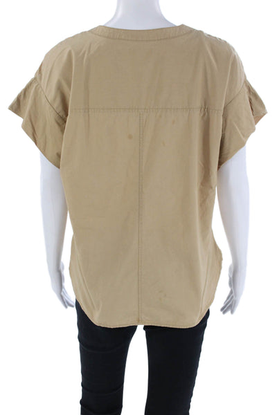 J Crew Womens Short Sleeves Lace Up Neck Blouse Camel Beige Cotton Size 8