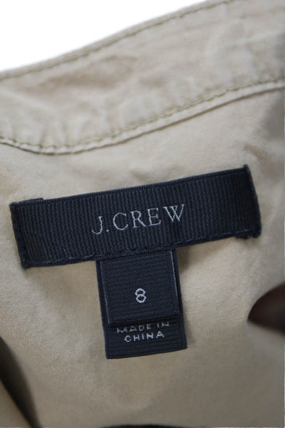 J Crew Womens Short Sleeves Lace Up Neck Blouse Camel Beige Cotton Size 8
