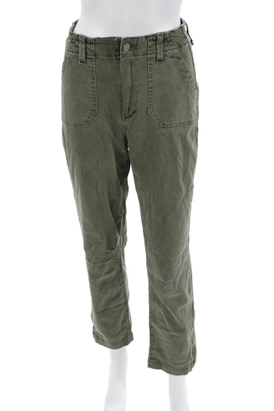 Paige Womens Cotton Zip Button Lined Straight Leg Pants Green Size EUR 27