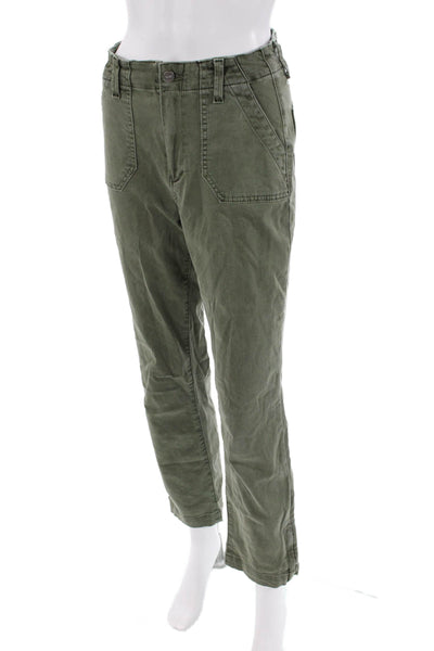 Paige Womens Cotton Zip Button Lined Straight Leg Pants Green Size EUR 27